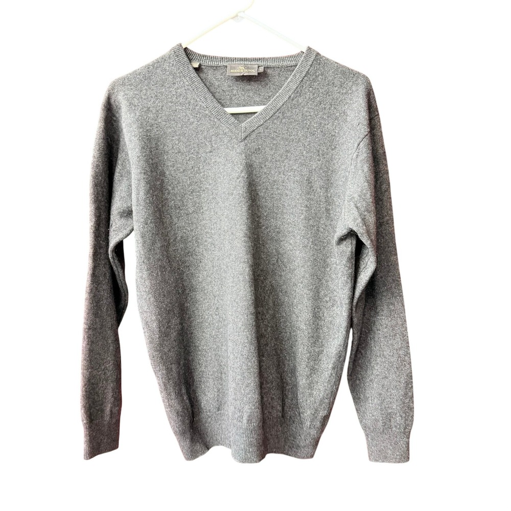 Rodd & Gunn V-Neck Sweater Mens Large Gray Cashmere Merino Wool Blend Knit